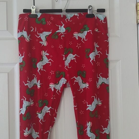 Lularoe red unicorn Santa tall & curvy butter soft leggings - Picture 3 of 6